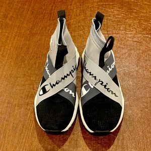 Men’s Gray and Black Champion Size 10 Slip On Rally Crossover Sneakers